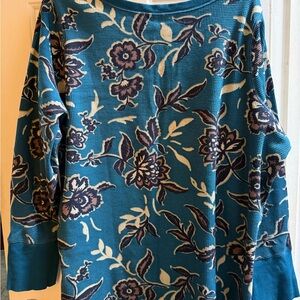 Susan Graver Teal Floral Long Sleeve Top